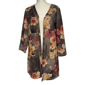 Solitaire Anthroplogie Faux Suede Floral Open Front Jacket Women's